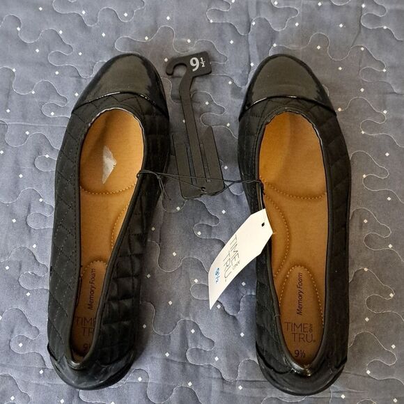 Time and Tru black memory foam quilted ballett flats size 9.5 NWT - Picture 1 of 5